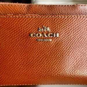 Coach Long Zip Wallet with Front Pocket - Brown Leather Gold Hardware